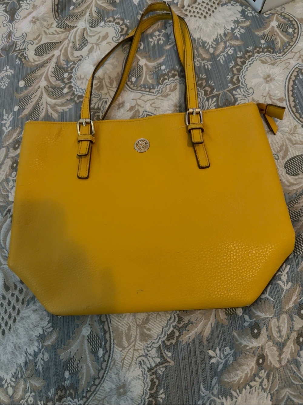 Anne Klein Mustard Yellow Tote Shoulder Bag Large Pebbled Faux Leather